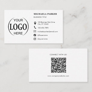 Custom Logo Icons Modern White QR Code Business Card