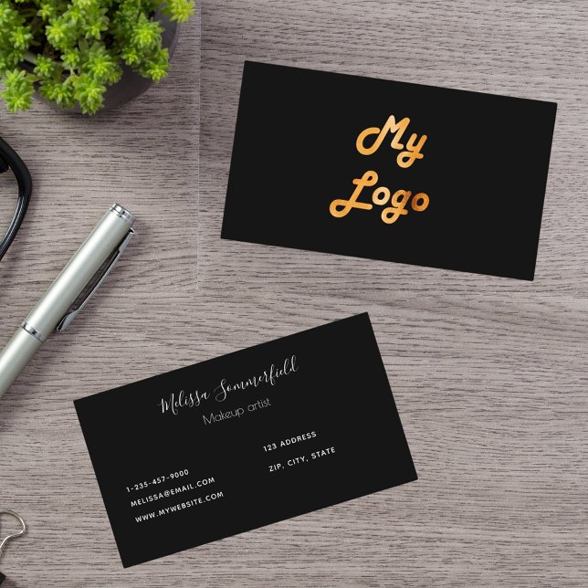 Custom logo image black gold business card (Creator Uploaded)