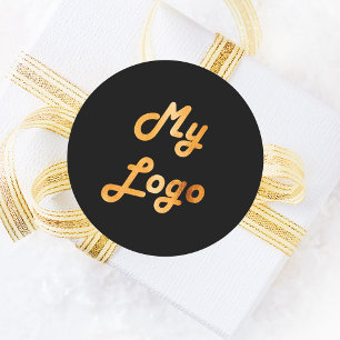 Custom logo image business black gold  classic round sticker