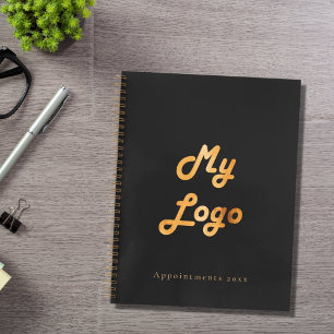 Custom logo image business black gold notebook