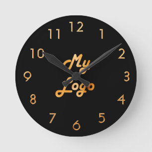 Custom logo image business black gold round clock