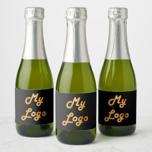 Custom logo image business black gold sparkling wine label