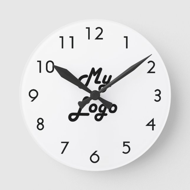 Custom logo image business black white round clock (Front)