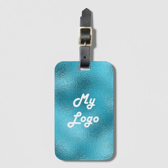 Custom logo image business blue metal luggage tag (Front Vertical)
