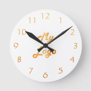Custom logo image business white gold round clock