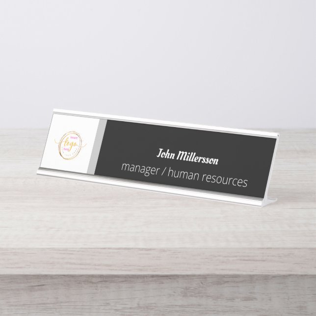 Custom Logo Large Rectangle Minimalist  Desk Name Plate (Front)
