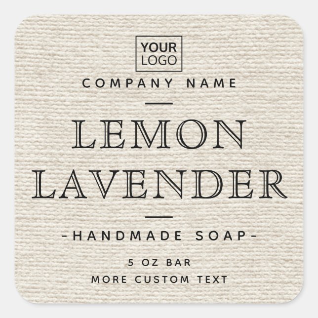 Custom logo light tan linen square product labels (Front)