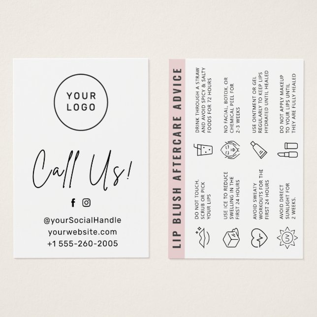 Custom Logo Lip Blush Aftercare Instructions Card  (Front & Back)