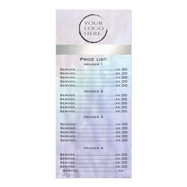 Custom logo luxury pearl holographic menu card (Front)