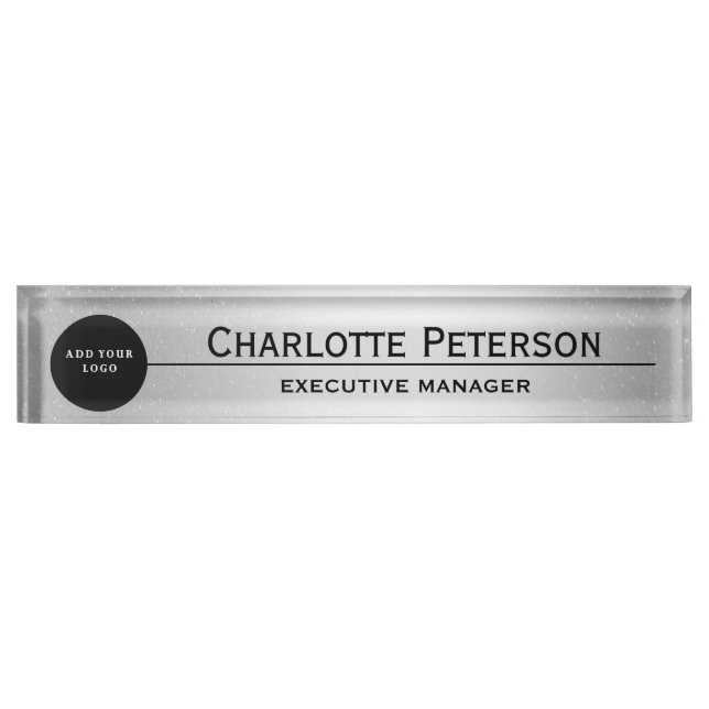 Custom Logo Luxury Silver Metal Executive Nameplate (Front)
