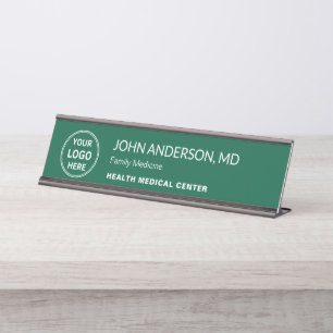 Custom Logo Medical Healthcare Clinic Doctor Green Desk Name Plate