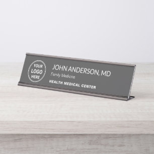 Custom Logo Medical Healthcare Clinic Doctor Grey Desk Name Plate