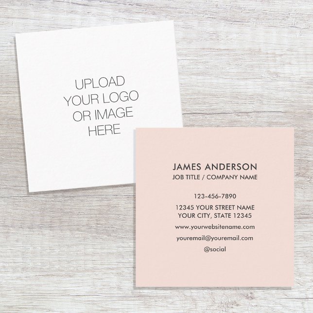 Custom Logo Minimalist Blush Pink Square Business Card (Creator Uploaded)