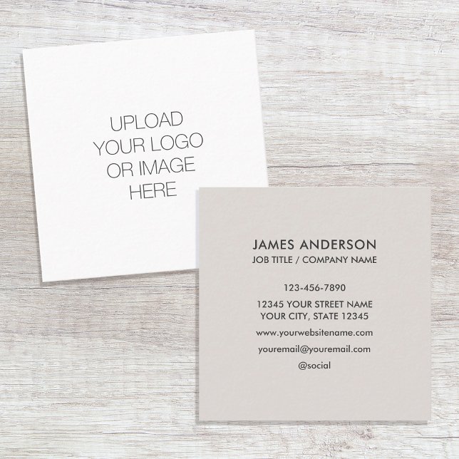 Custom Logo Minimalist Light Grey Square Business Card (Creator Uploaded)