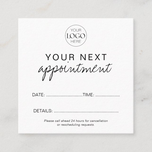 Custom Logo Minimalist Modern Business Customer  Appointment Card (Front)