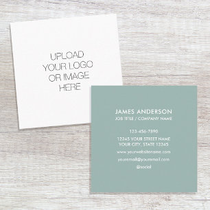 Custom Logo Minimalist Sage Green Square Business Card