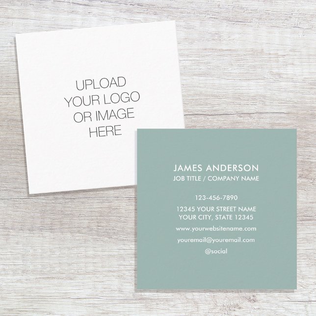 Custom Logo Minimalist Sage Green Square Business Card (Creator Uploaded)