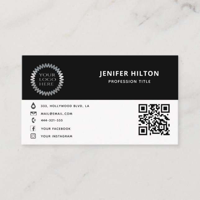 Custom logo minimalist social media icons QR code Business Card (Front)
