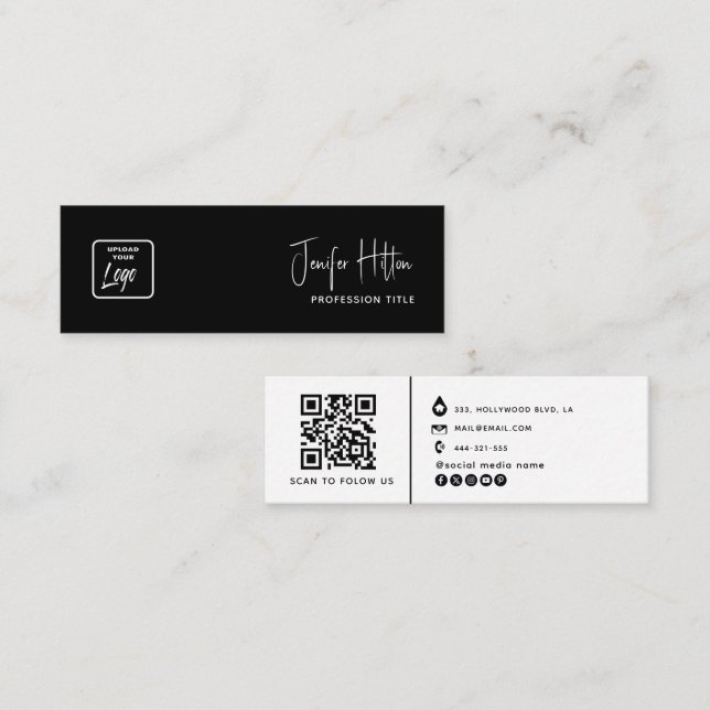 Custom logo minimalist social media icons QR code Mini Business Card (Front/Back)