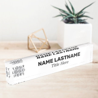 Custom Logo Modern Bold Name Title Simple White Nameplate