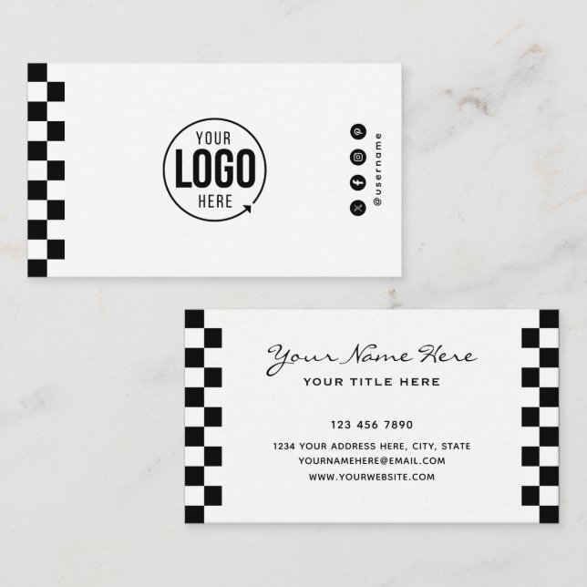 Custom Logo Modern Checkered Professional Business Card (Front/Back)