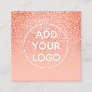 Custom logo modern coral glitter orange ombre square business card