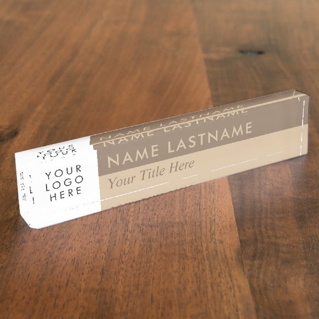 Custom Logo Modern Duo Colour Beige Brown Nameplate (Side)