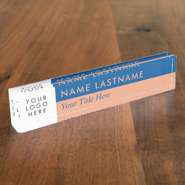 Custom Logo Modern Duo Colour Blue Peach Pink Nameplate (Side)