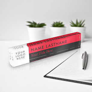 Custom Logo Modern Duo Colour Half Red Black Nameplate