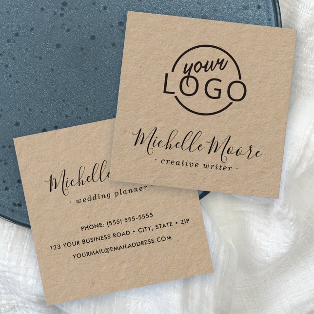 Custom logo modern feminine minimalist Kraft paper Square Business Card (Creator Uploaded)