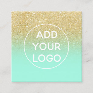 Custom logo modern gold glitter mint green ombre square business card