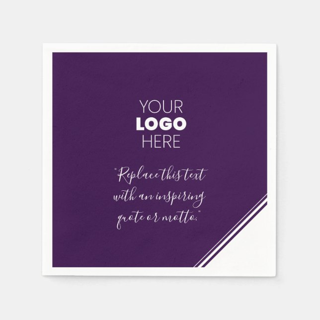 Custom Logo Modern Lines White Purple Napkins (Front)