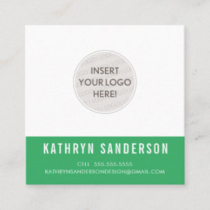 CUSTOM LOGO modern minimal chic kelly green black Square Business Card
