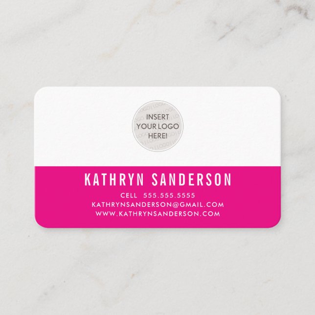 CUSTOM LOGO modern minimal plain simple hot pink Business Card (Front)