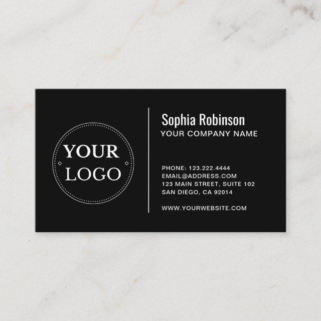 Custom Logo Modern Minimalist Black Business Card (Front)