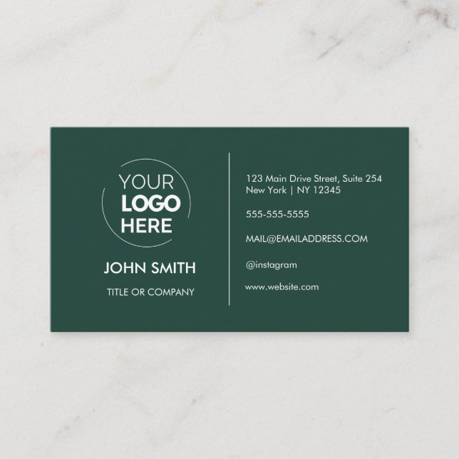 Custom logo modern minimalist Emerald Business Card (Front)