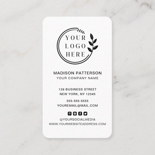 Custom Logo Modern Minimalist Social Media Icons Business Card (Front)