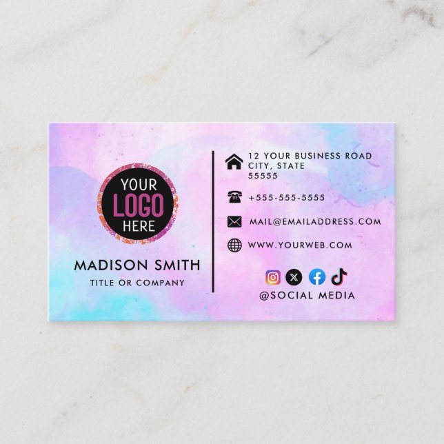 Custom logo modern minimalist social media icons business card (Front)