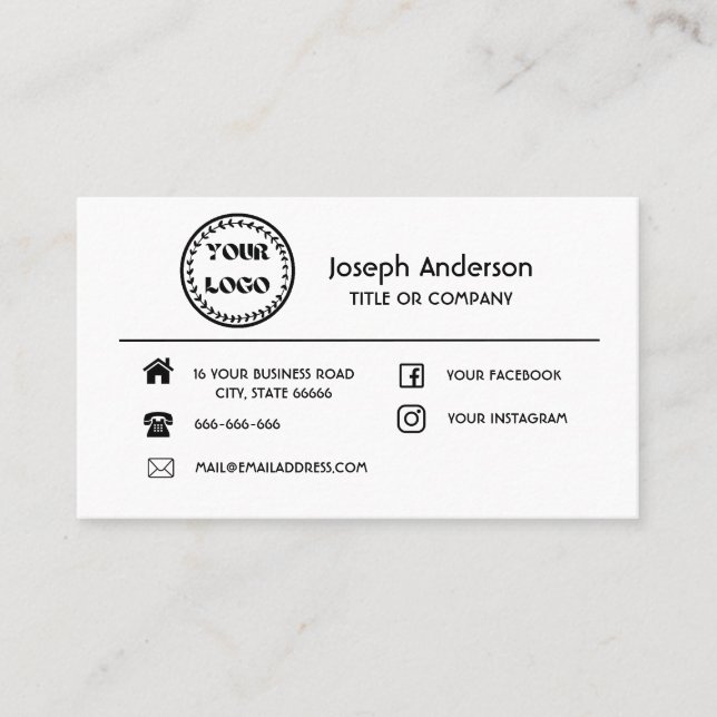 custom Logo modern minimalist  social media icons Business Card (Front)