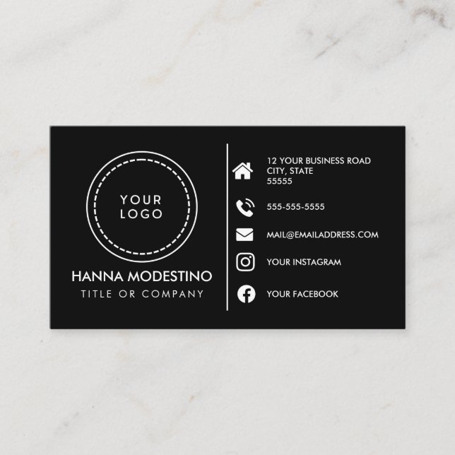 Custom logo modern minimalist social media icons business card (Front)