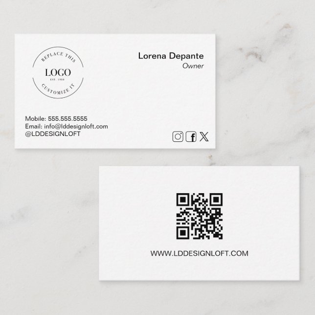 Custom Logo Modern Minimalist Social Media QR code Business Card (Front/Back)