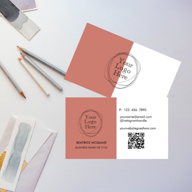 Custom Logo Modern Minimalist Terracotta Business Card (Creator Uploaded)