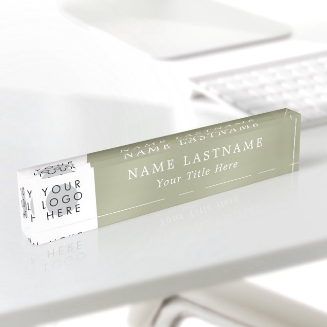 Custom Logo Modern Sage Green Name Title Simple Nameplate (Creator Uploaded)