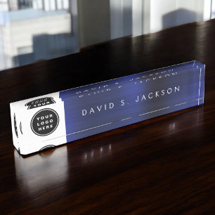 Custom Logo Modern Simple Navy Blue Trendy Nameplate