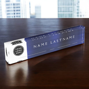 Custom Logo Modern Simple Navy Blue Trendy Nameplate