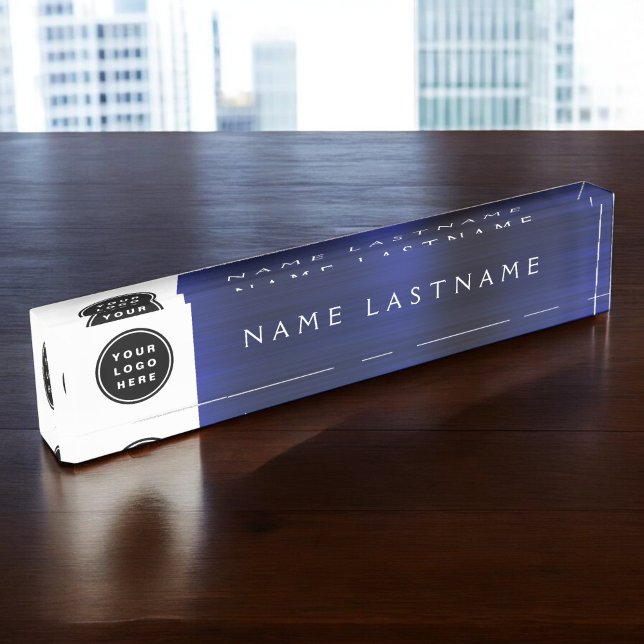 Custom Logo Modern Simple Navy Blue Trendy Nameplate (Creator Uploaded)