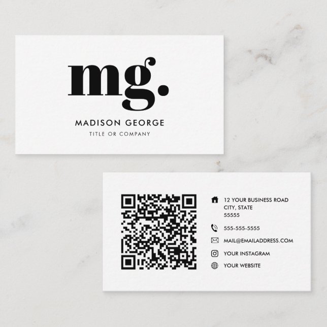 Custom logo monogram modern minimalist QR code Business Card (Front/Back)
