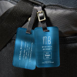 Custom Logo Monogrammed Blue Faux  Brushed Metal Luggage Tag<br><div class="desc">Custom Logo Monogrammed Blue Faux Brushed Metal Luggage Tag. Personalise it with your details and your company logo.</div>