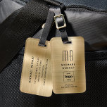 Custom Logo Monogrammed Gold Brushed Metal Luggage Tag<br><div class="desc">Custom Logo Monogrammed Gold Brushed Metal Luggage Tag. Personalise it with your details and your company logo.</div>