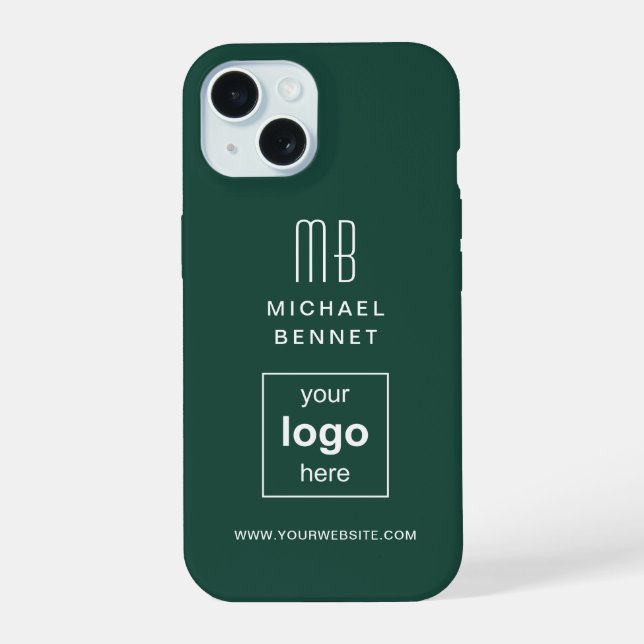 Custom Logo Monogrammed Green iPhone 15 Case (Back)